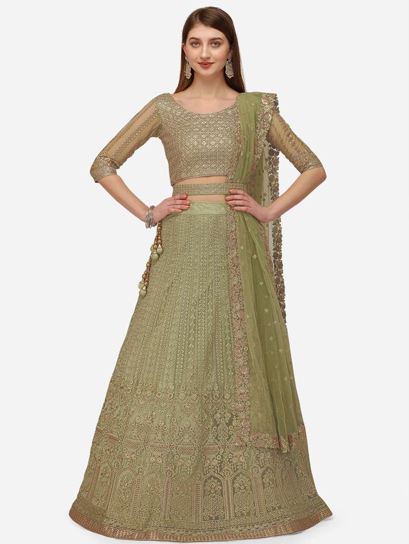 green embroidered flared lehenga
