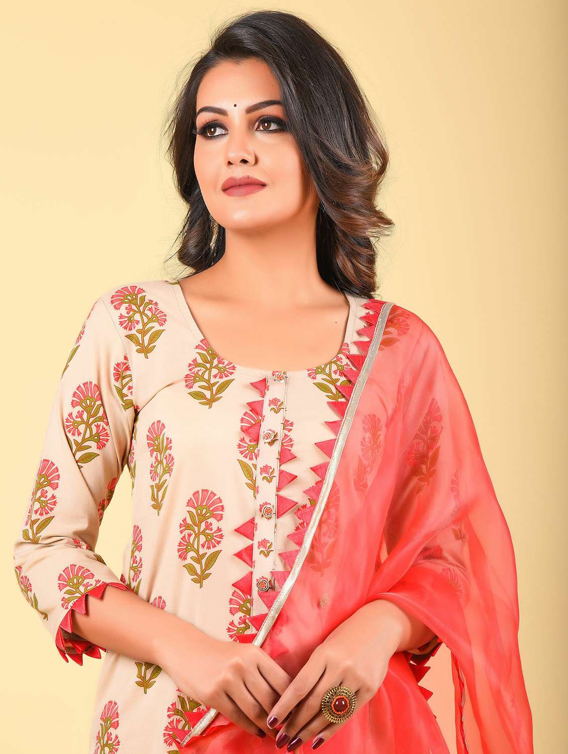 women three quarter sleeve kurta pant with dupatta set - 18294468 -  Standard Image - 2