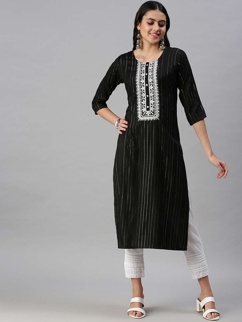 black cotton straight kurta