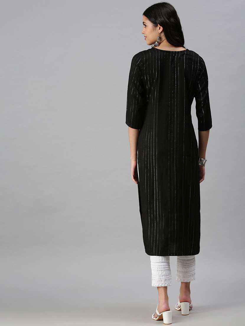 black cotton straight kurta - 18294579 -  Standard Image - 2
