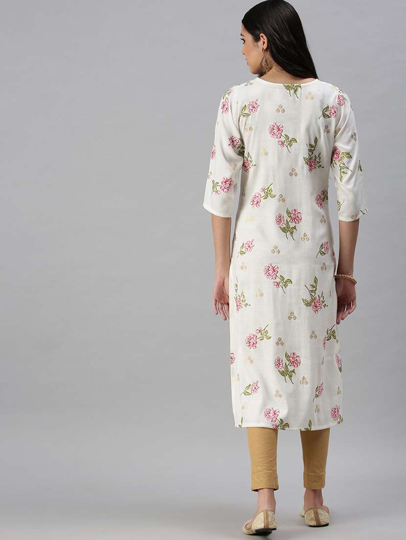 white cotton straight kurta - 18294589 - Standard Image - 2