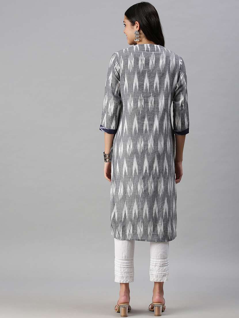 grey cotton straight kurta - 18294611 -  Standard Image - 2