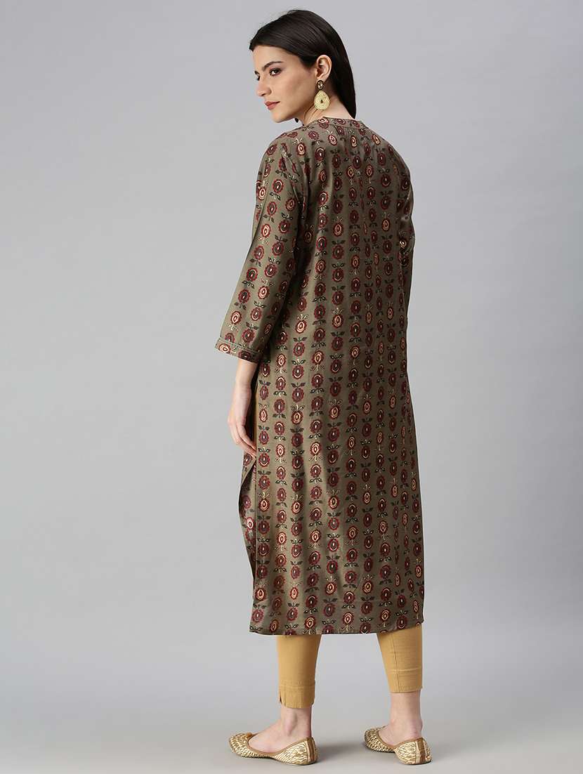 brown cotton straight kurta - 18294651 -  Standard Image - 2