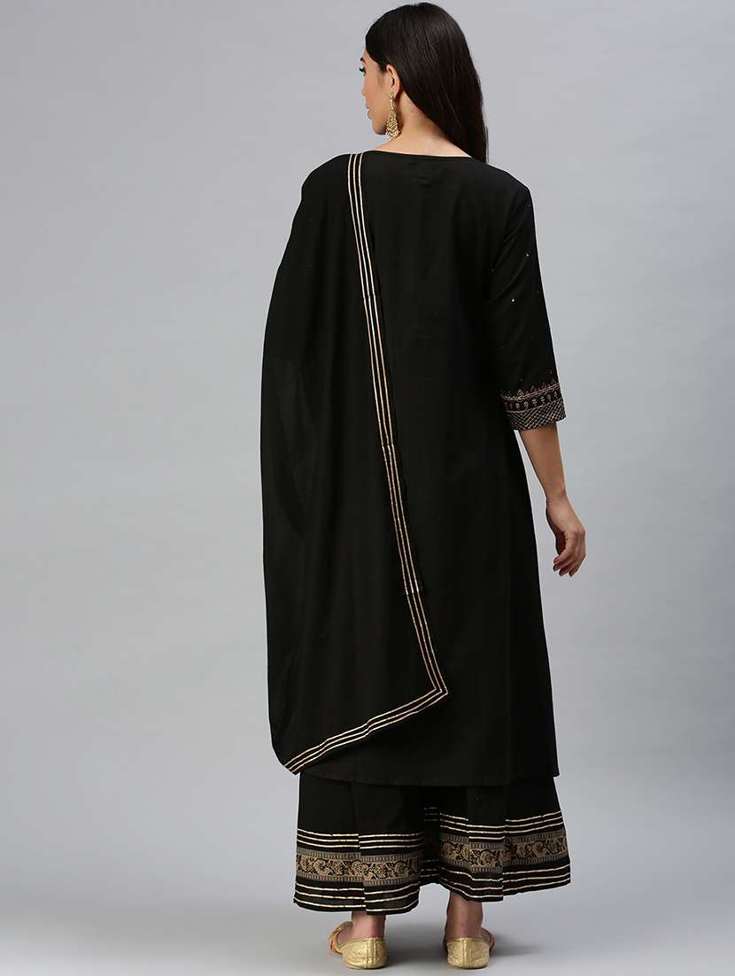 women black solid kurta palazzo set with dupatta - 18294881 -  Standard Image - 2