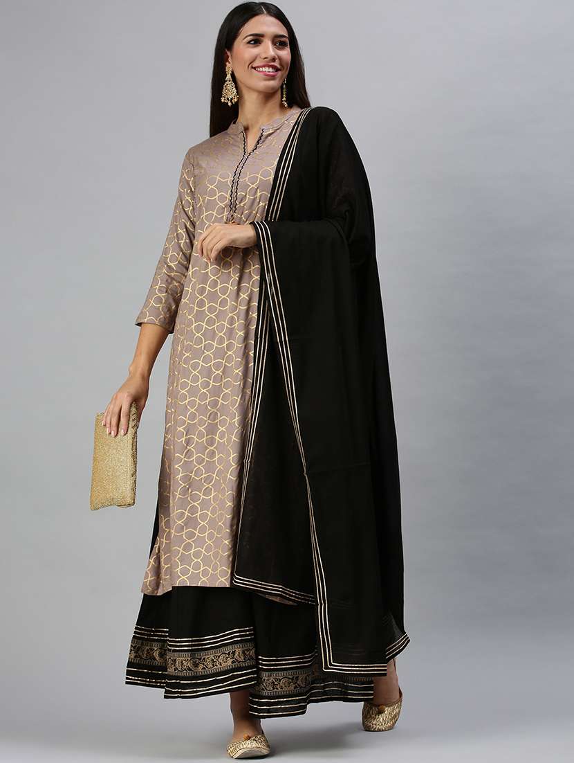 grey cotton blend kurta palazzo  set