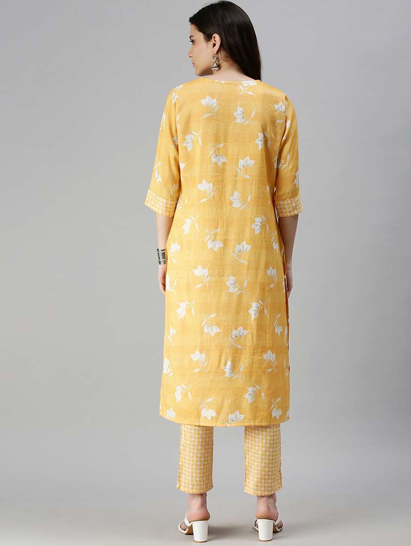 women yellow floral printed kurta pant set - 18294901 -  Standard Image - 2