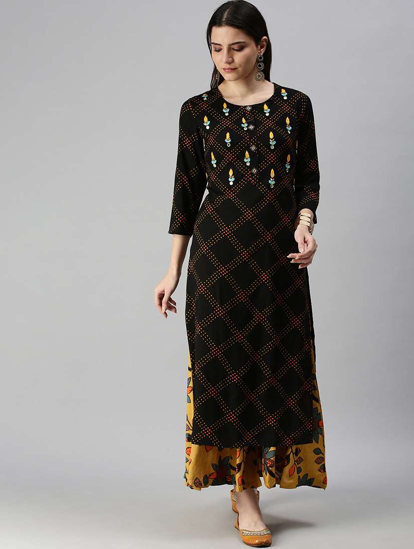 black cotton blend kurta palazzo  set