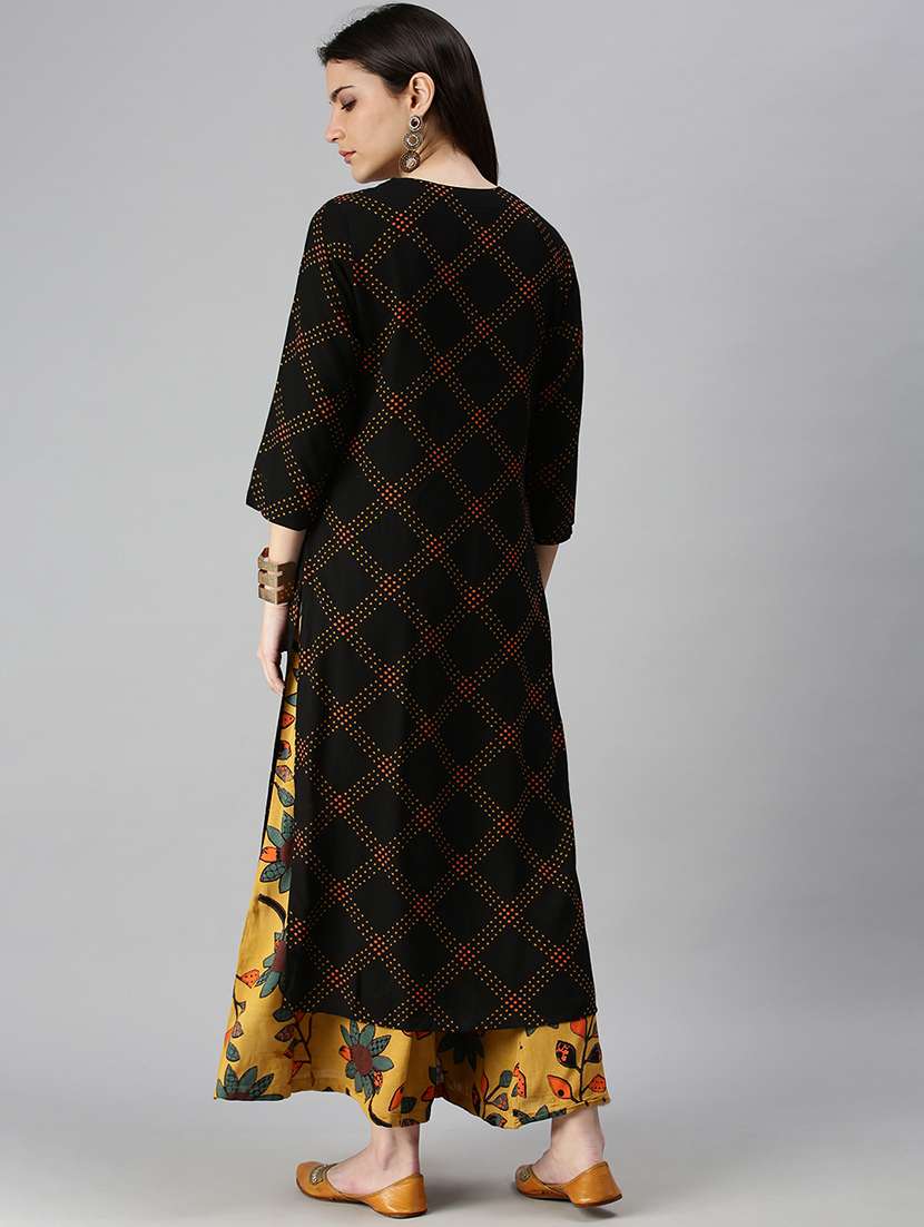 black cotton blend kurta palazzo  set - 18294904 -  Standard Image - 2