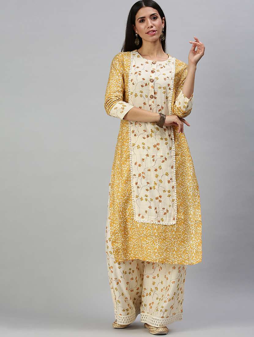 women floral round neck kurta palazzo set 
