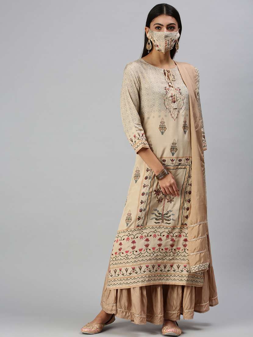 women printed kurta sharara set with dupatta