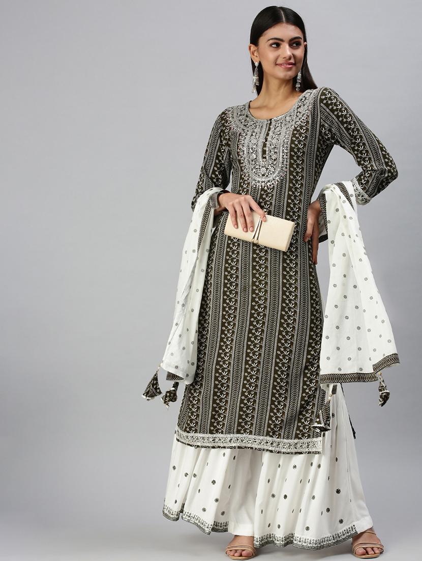 women embroidered kurta sharara set with dupatta - 18294940 - Zoom Image - 0