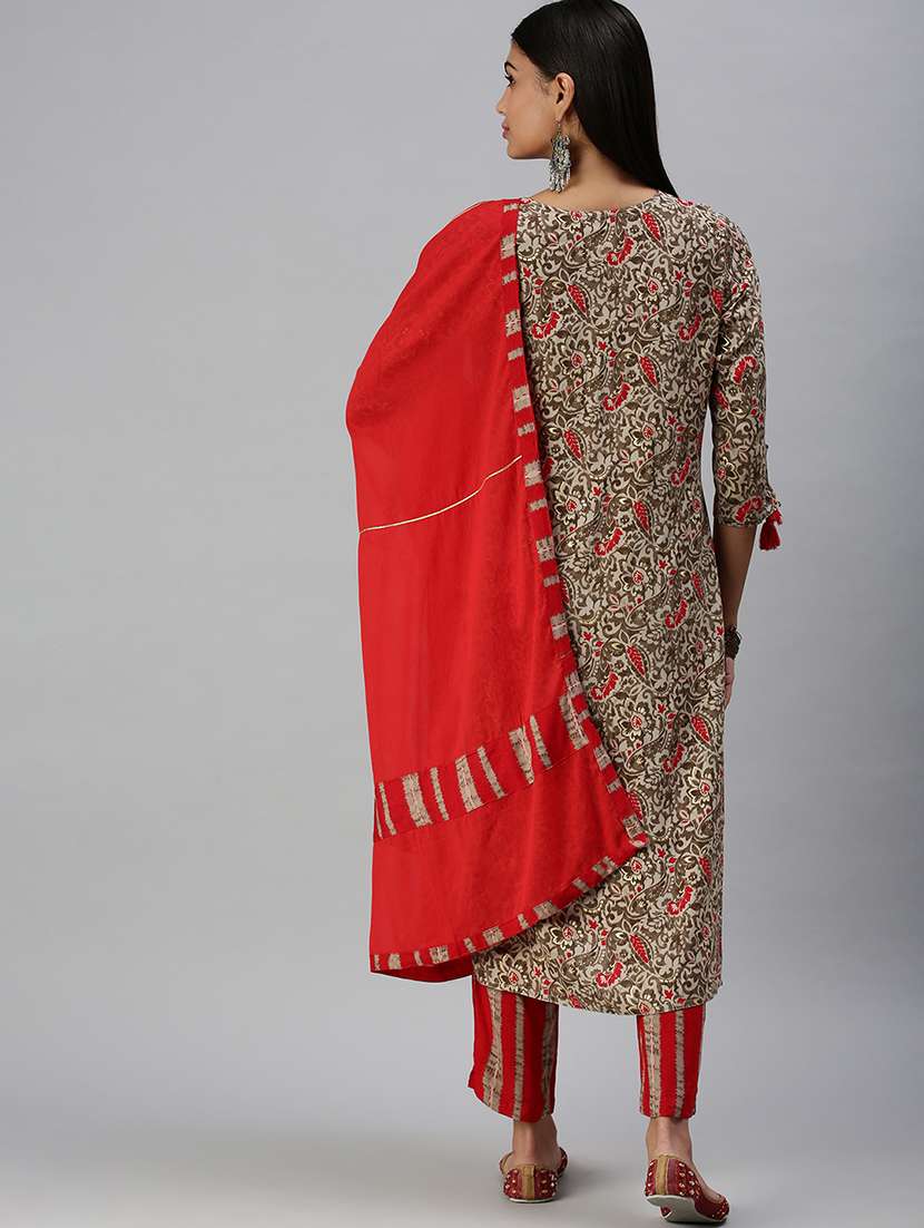 women beige printed kurta pant set with dupatta - 18294942 -  Standard Image - 2