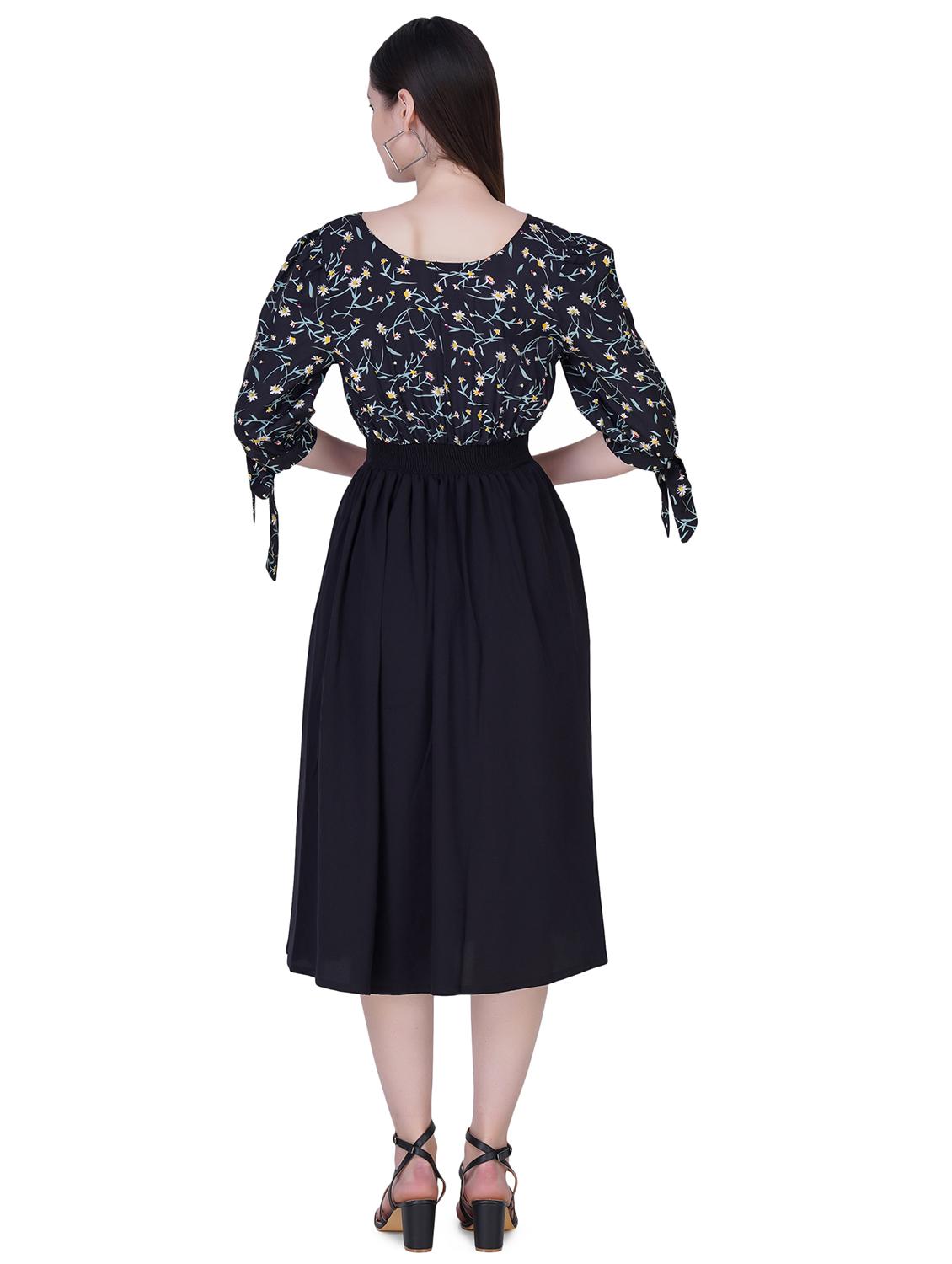 tie knot sleeved printed fit & flare dress - 18297402 - Standard Image - 2