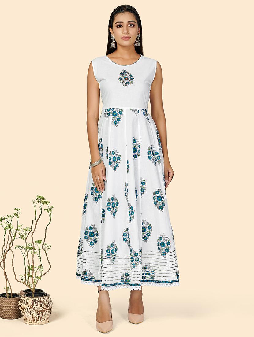 turquoise cotton anarkali kurta - 18298240 - Standard Image - 2