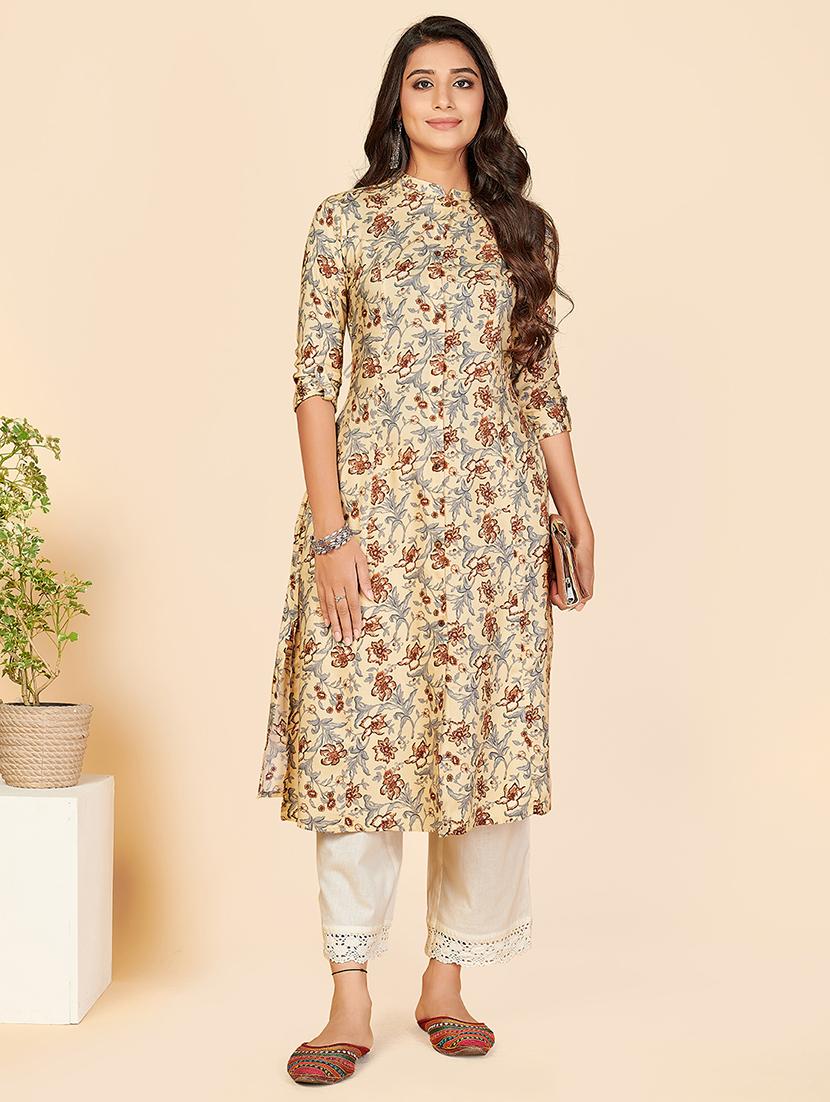 brown printed a-line kurta - 18298356 - Standard Image - 2