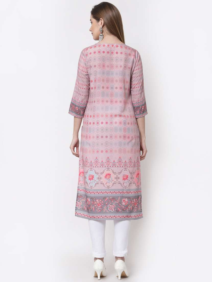 pink printed straight kurta - 18299306 -  Standard Image - 2