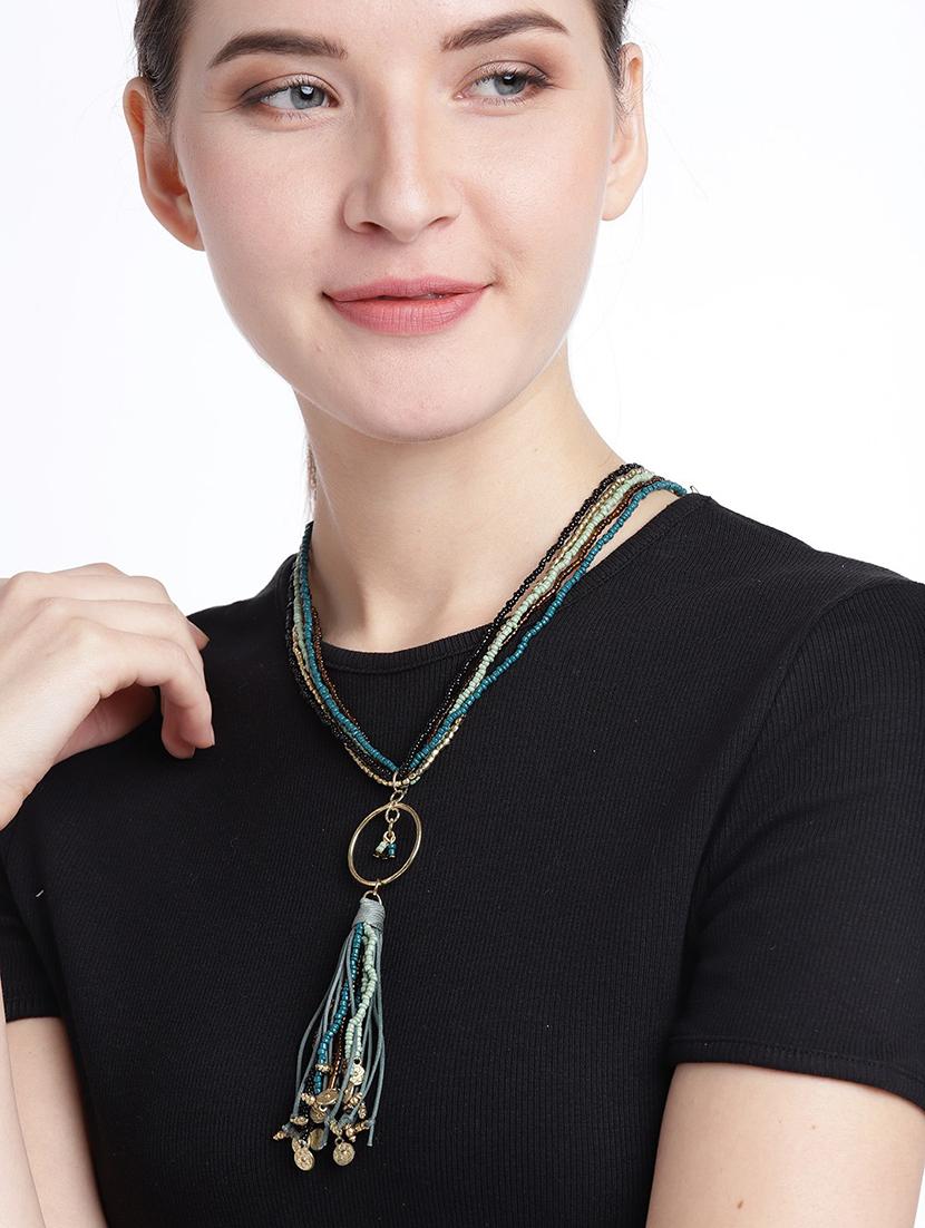 green metal long necklace - 18300588 - Standard Image - 2