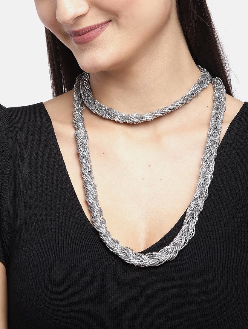 silver metal long necklace - 18300600 - Standard Image - 2