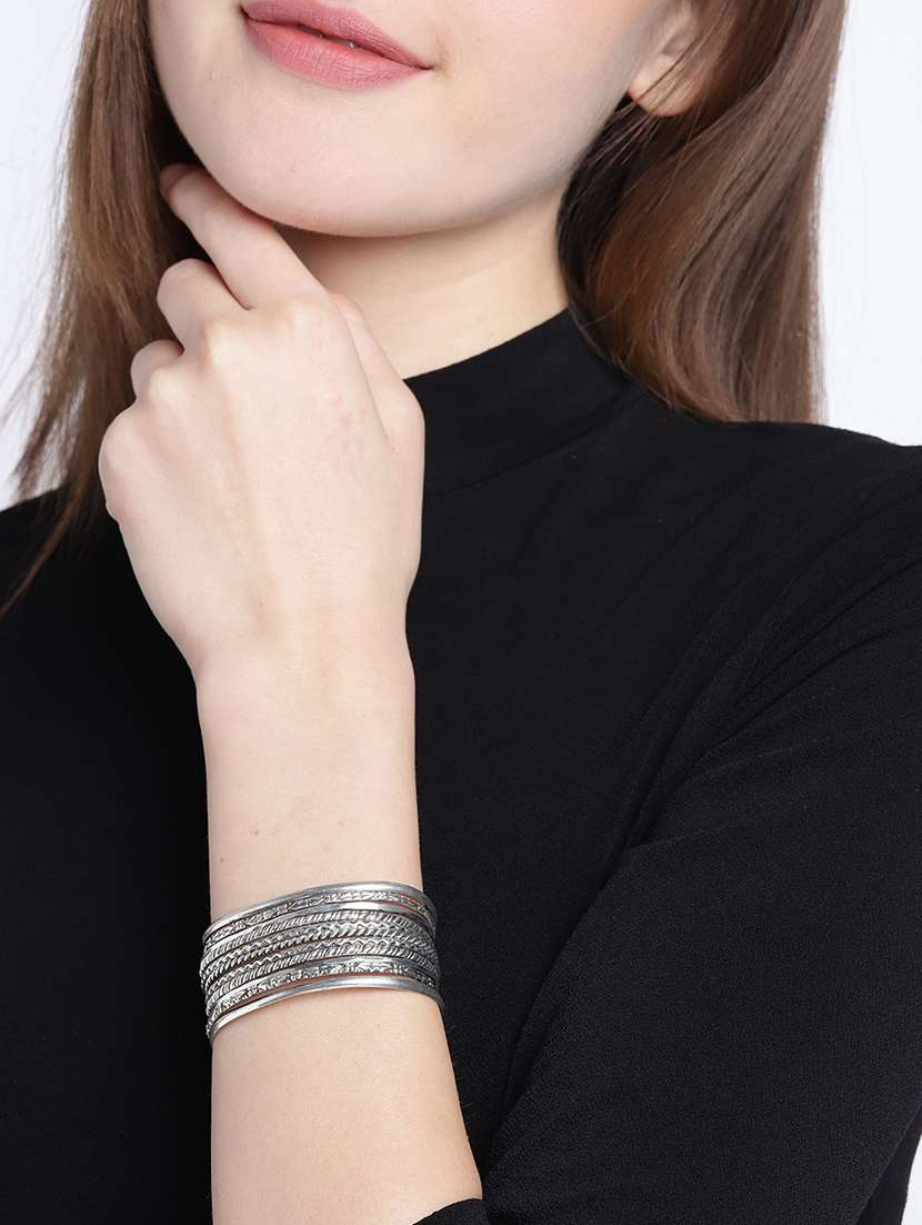 silver metal cuffs bracelet - 18300607 - Standard Image - 2