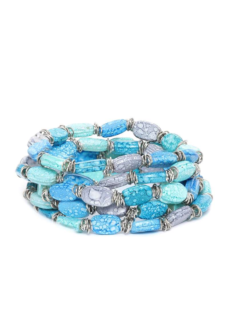blue wool bangle bracelet