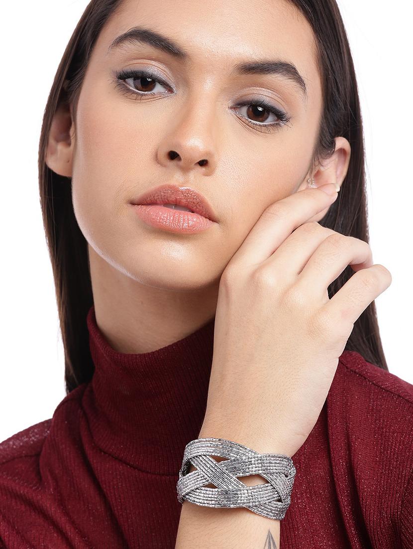 silver metal cuffs bracelet - 18300639 - Standard Image - 2
