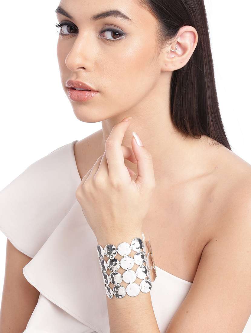 silver metal cuffs bracelet - 18300644 - Standard Image - 2