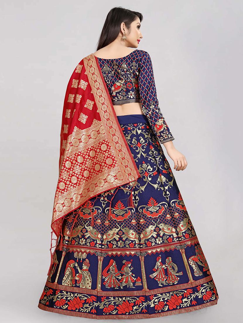 red art silk flared lehenga - 18301425 - Standard Image - 2