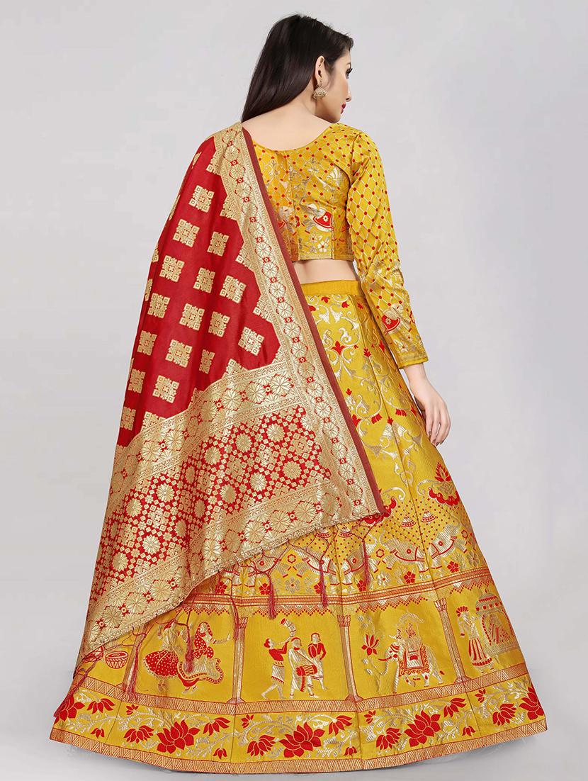 yellow art silk flared lehenga - 18301427 - Standard Image - 2