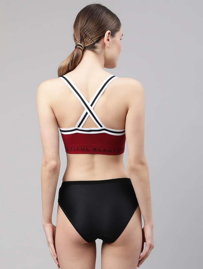 maroon solid bras and panty set - 18302620 - Standard Image - 2
