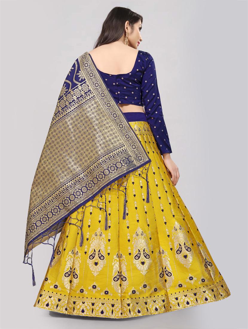 yellow banarasi flared lehenga - 18303017 - Standard Image - 2