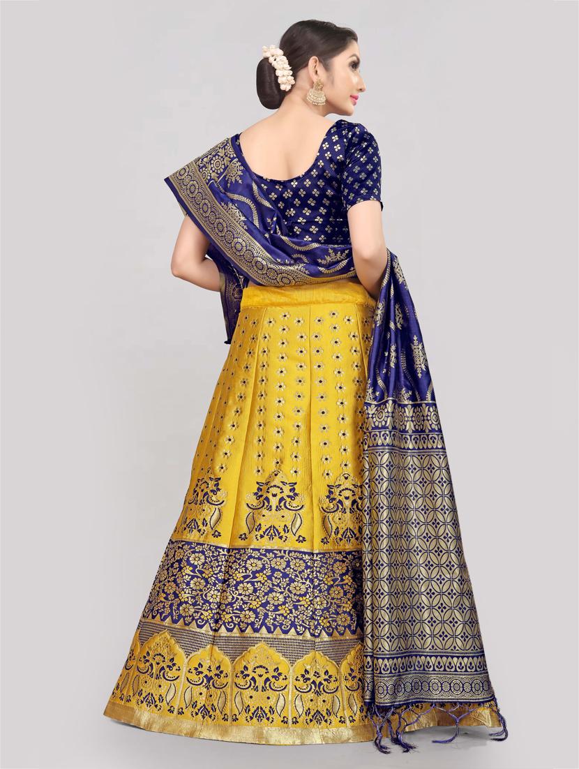 yellow banarasi flared lehenga - 18303036 - Standard Image - 2