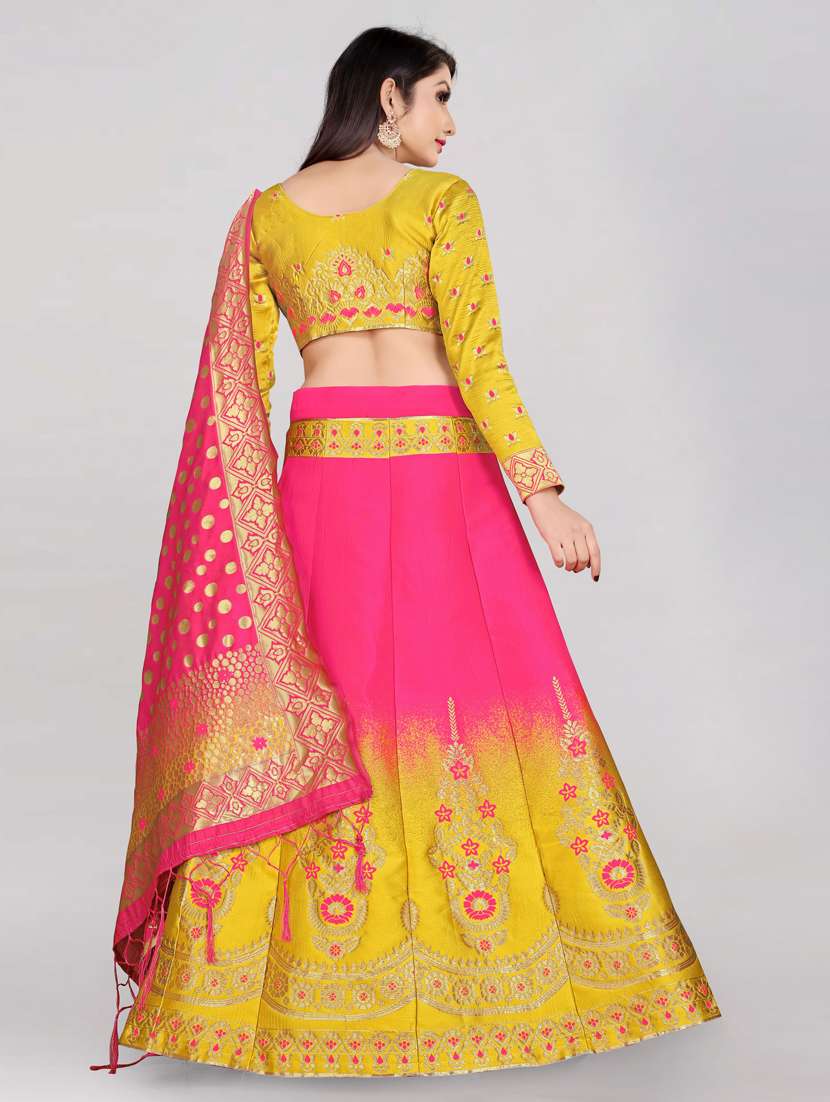 yellow banarasi flared lehenga - 18303056 - Standard Image - 2