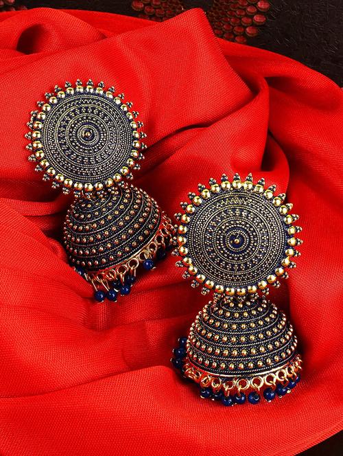 blue metal jhumka earring - 18303206 - Standard Image - 0
