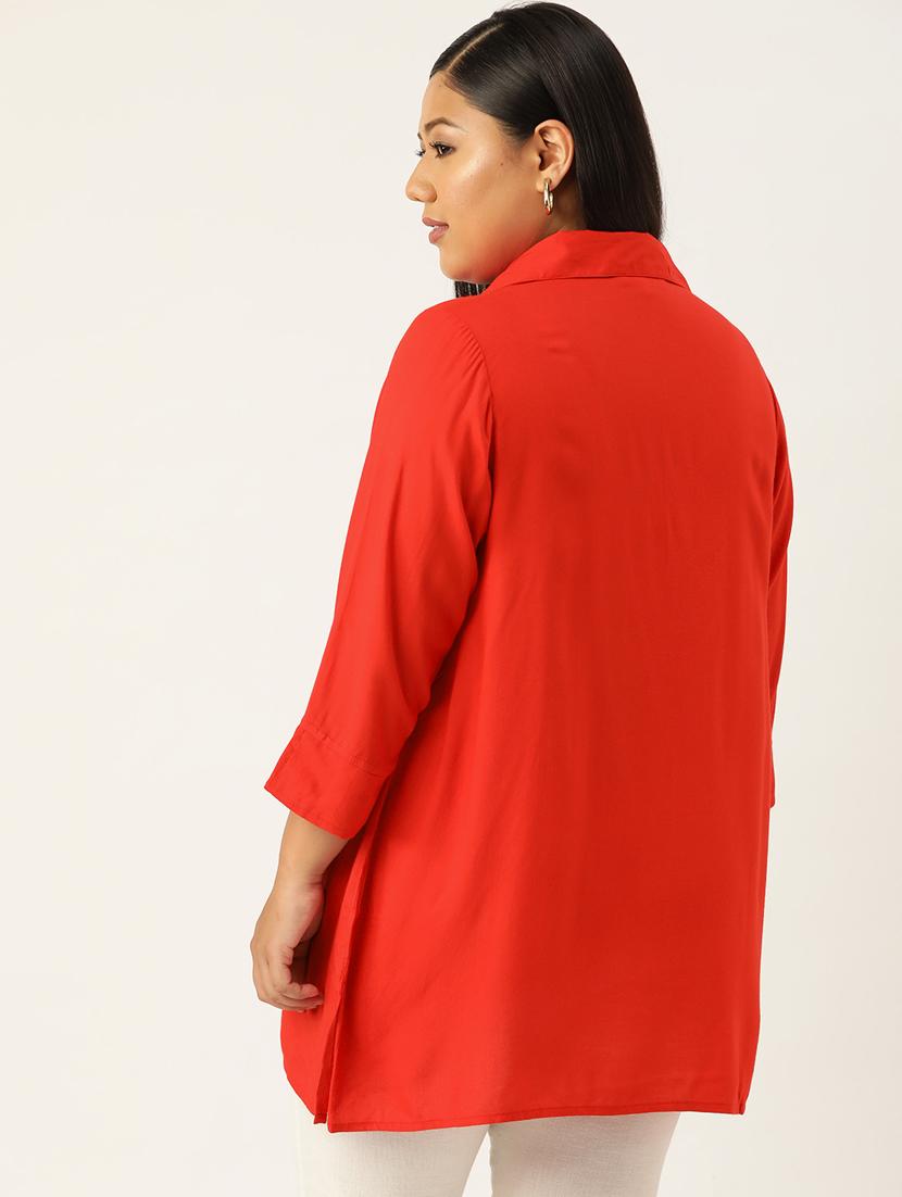 women solid three quarter sleeve straight kurta - 18303708 - Standard Image - 2