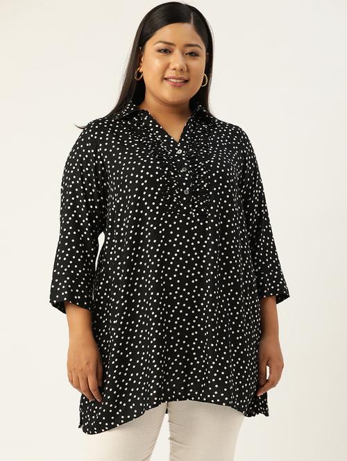 black polka dot print kurti with ruffles - 18303709 - Standard Image - 0