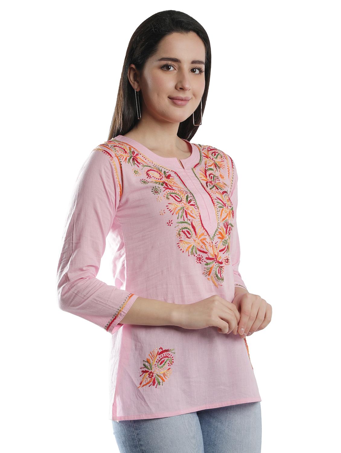 pink chikankari straight kurti - 18303792 - Standard Image - 2