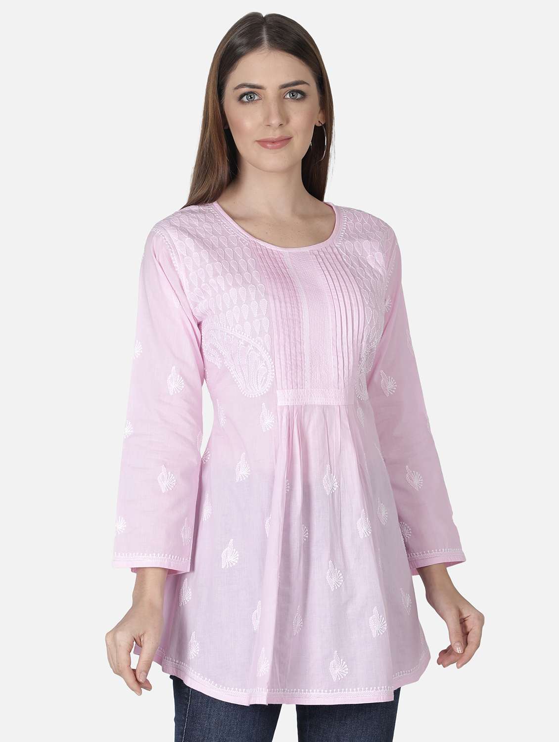 pink chikankari a-line kurti - 18303797 -  Standard Image - 2