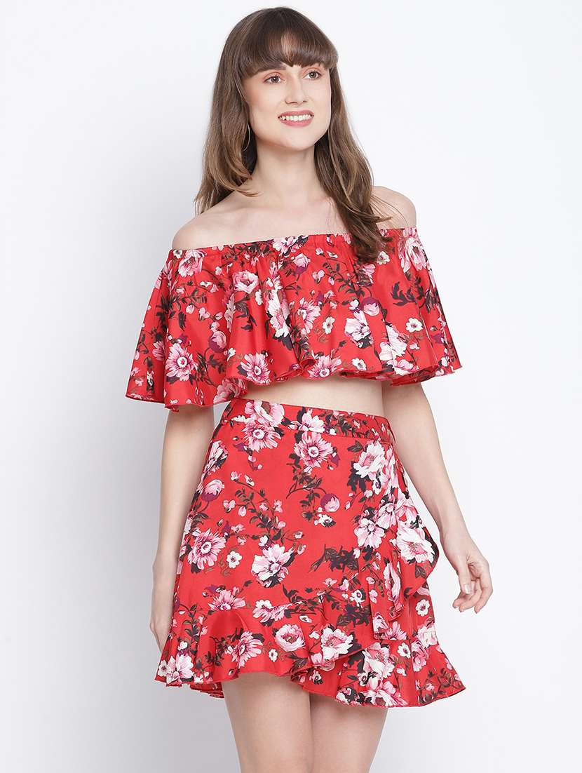 off shoulder floral top & skirt set - 18303849 -  Zoom Image - 0