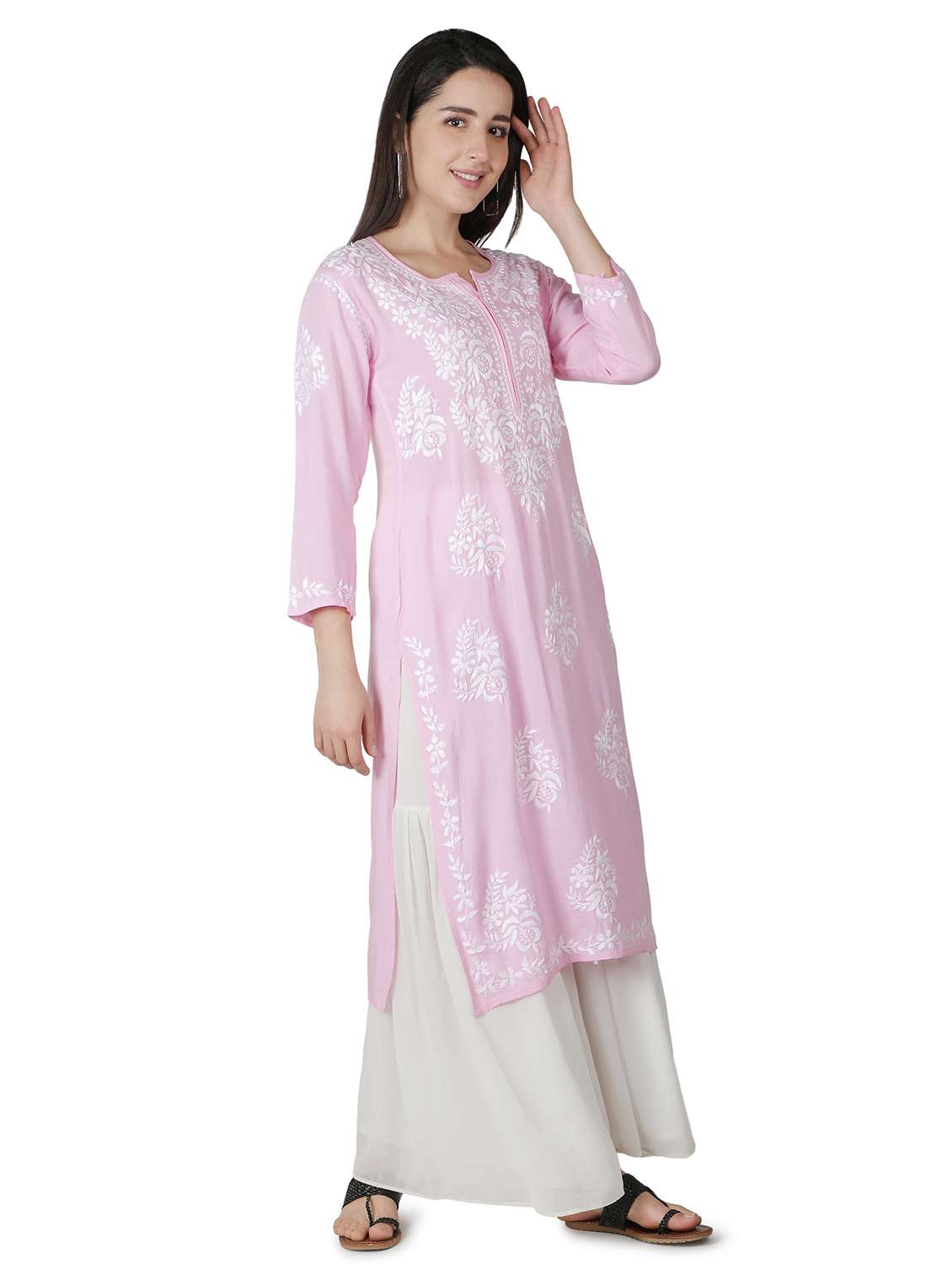 Pink Chikankari Straight Kurta - 18304821 -  Standard Image - 2