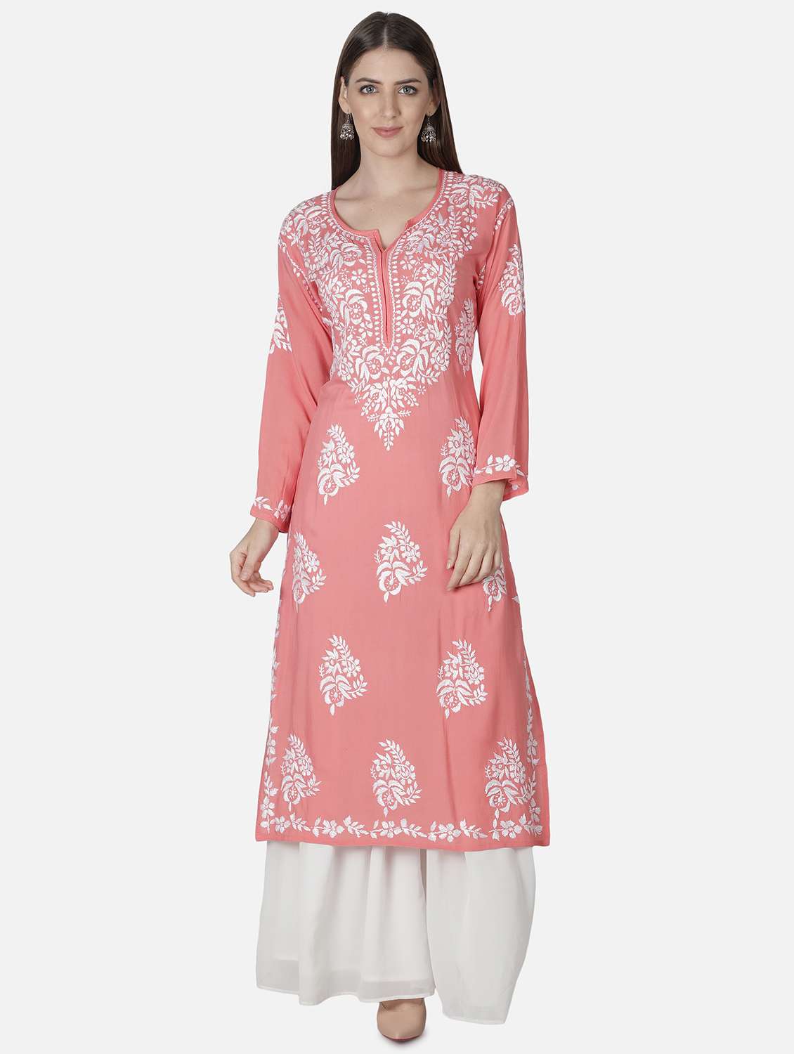 pink chikankari straight kurta