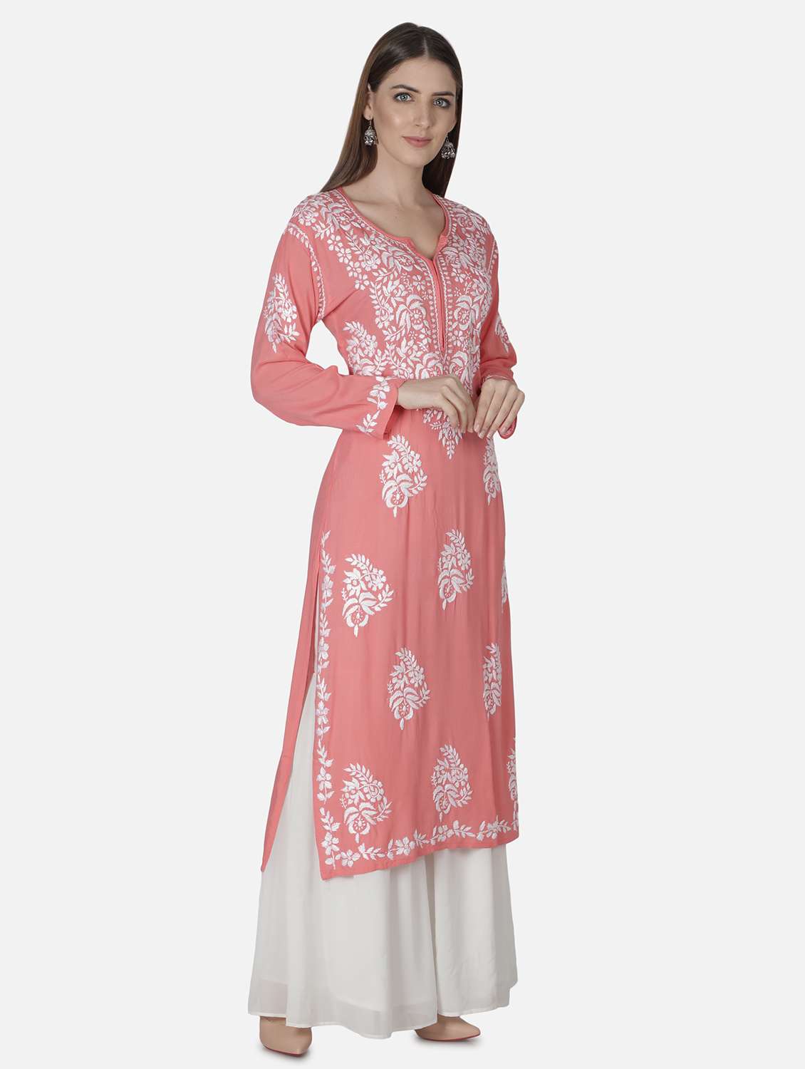 pink chikankari straight kurta - 18304824 -  Standard Image - 2
