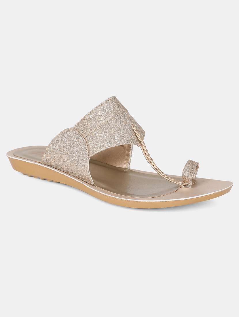 gold pu flat forms sandals