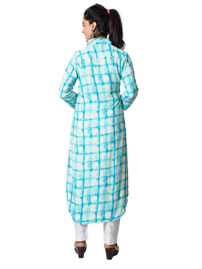 turquoise checked straight kurta - 18305278 - Standard Image - 2