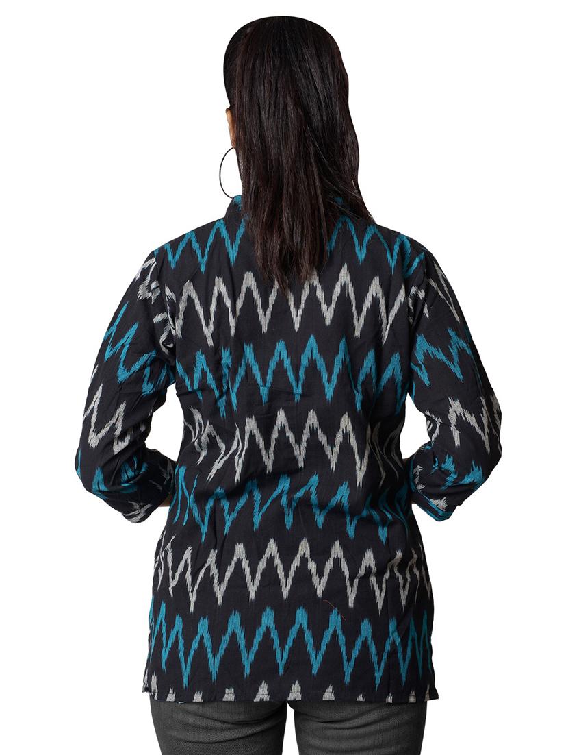 three quarter sleeved ikat printed regular top - 18305286 - Standard Image - 2