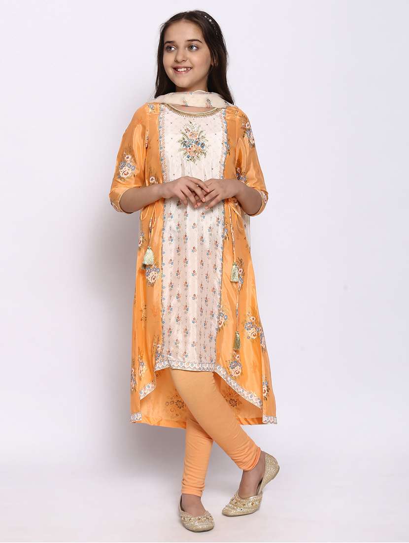 orange printed suit set 