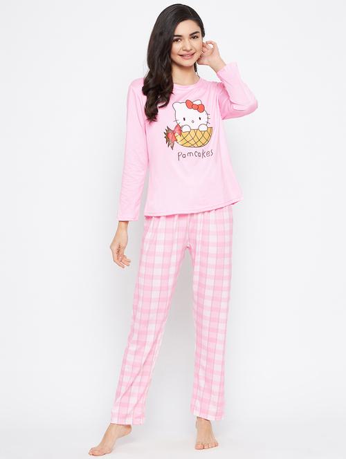 round neck printed nightwear pajama set - 18305800 -  Standard Image - 0