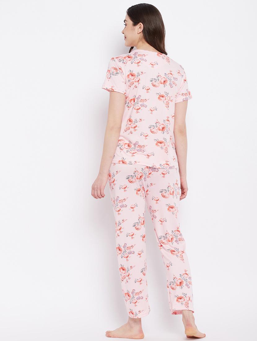 v-neck printed nightwear pajama set - 18305804 - Standard Image - 2