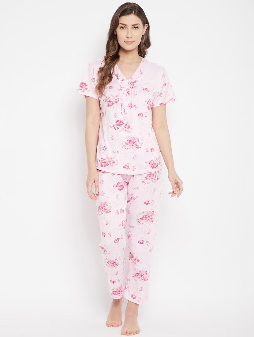 v-neck printed nightwear pajama set