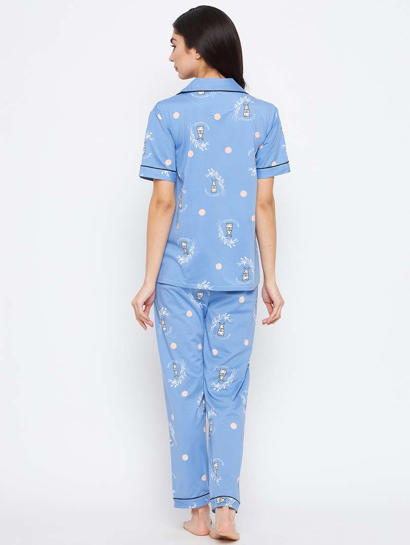 shirt collar printed nightwear pajama set - 18305834 -  Standard Image - 2