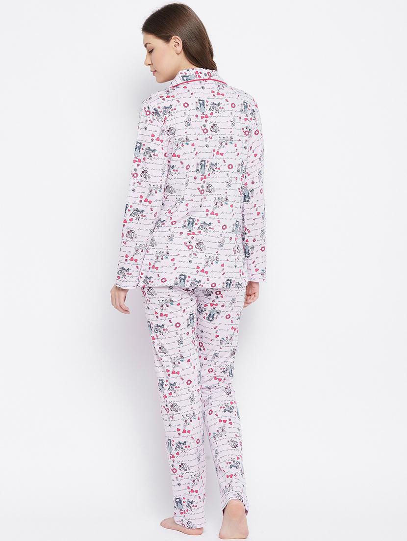 shirt collar printed nightwear pajama set - 18305849 - Standard Image - 2